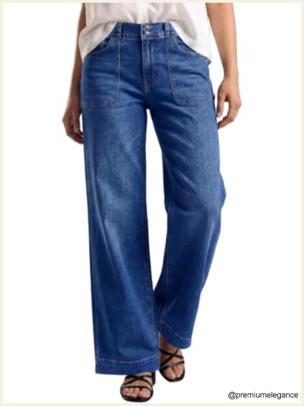 High Waisted Stretchy Straight Leg Jeans Tummy Control Wide Leg Denim